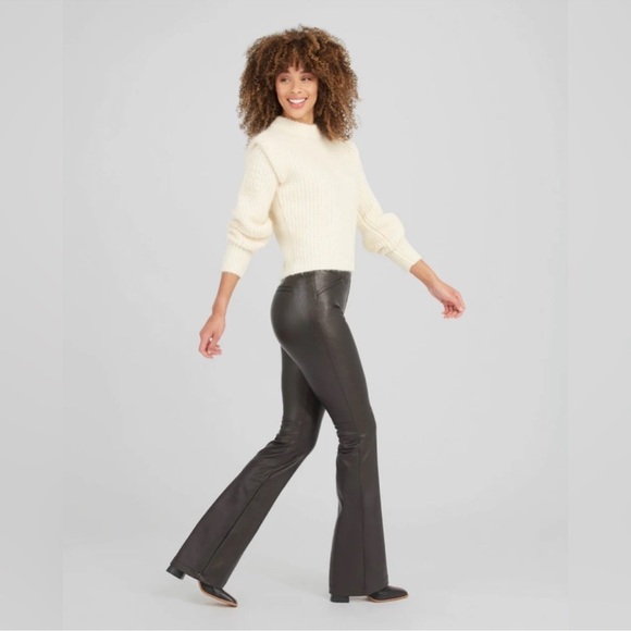 SPANX Faux Leather Flare Leg Pull-On Pants boho goth office 70’s inspired - Picture 1 of 14